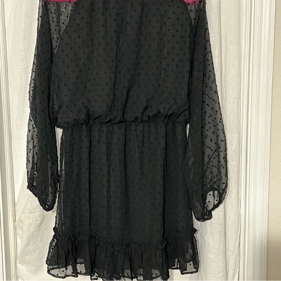 Women's Blue Rain Short Dress Ruffles Black Sheer Long Sl Elastic waist Size L - Picture 7 of 8